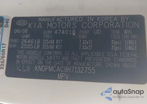 2017 Kia Sportage Lx z USA, uszkodzony, nr VIN KNDPMCAC9H7132755